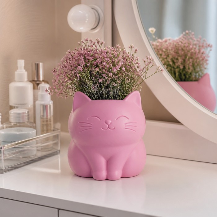 Кот с вазой розовый